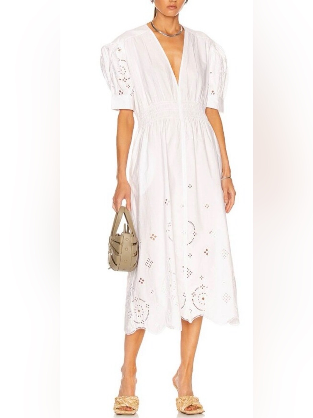 Ganni Broderie Anglaise Organic Cotton White Eyelet Midi Dress
